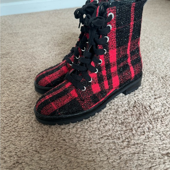 Kate Spade Jemma Plaid Sparkle combat boots - Picture 2 of 3
